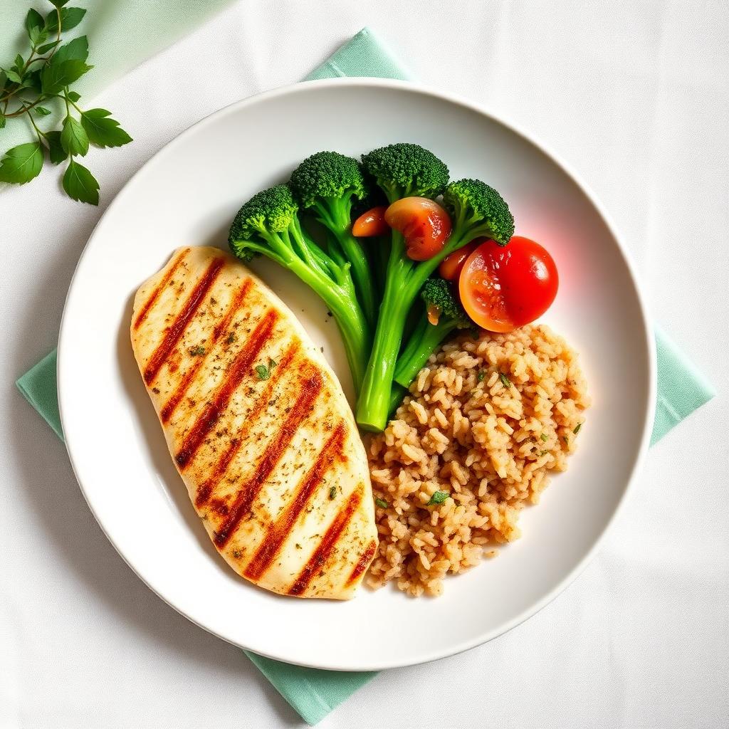 Tilápia + brócolis + vinagrete + arroz integral